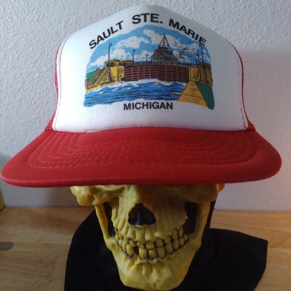 Vintage Sault Saint Marie Michigan Snap Back Trucker Hat - Picture 1 of 7